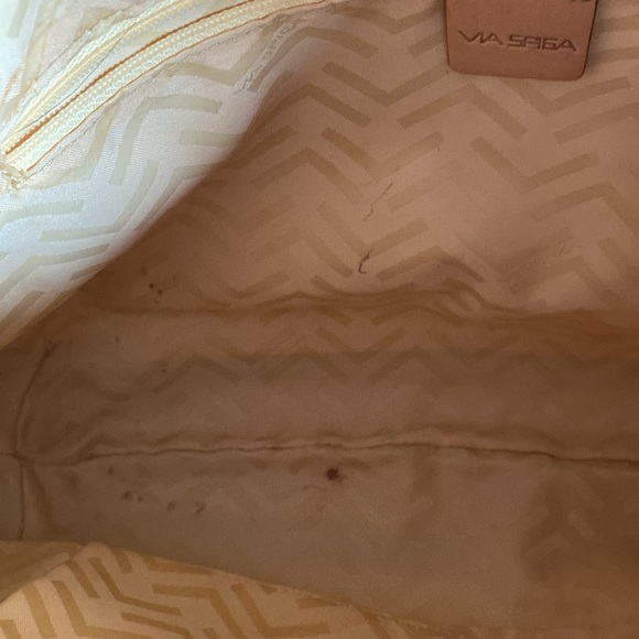 VIA SPIGA: Cream Leather/Canvas Large Shoulder Bag with Braided Handle- SEE PICS - Picture 6 of 16